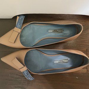 Prada Logo Bow Pointed Flat - Size 35.5